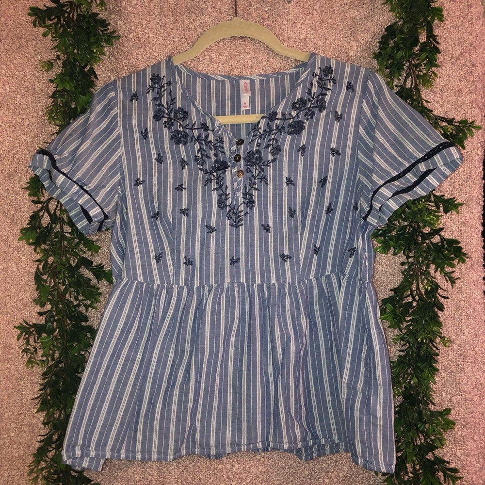 Xhilaration - Striped Embroidered Top - Size M